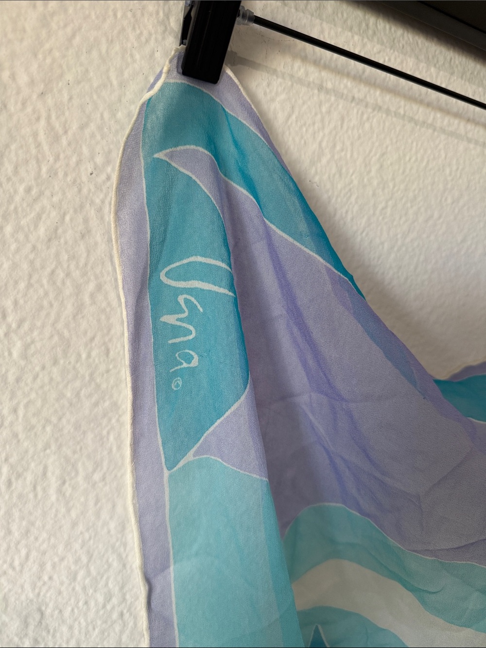 Vintage Scarves by Vera Silk-Blend Square Scarf Blue Purple Wave Print - Picture 2 of 4